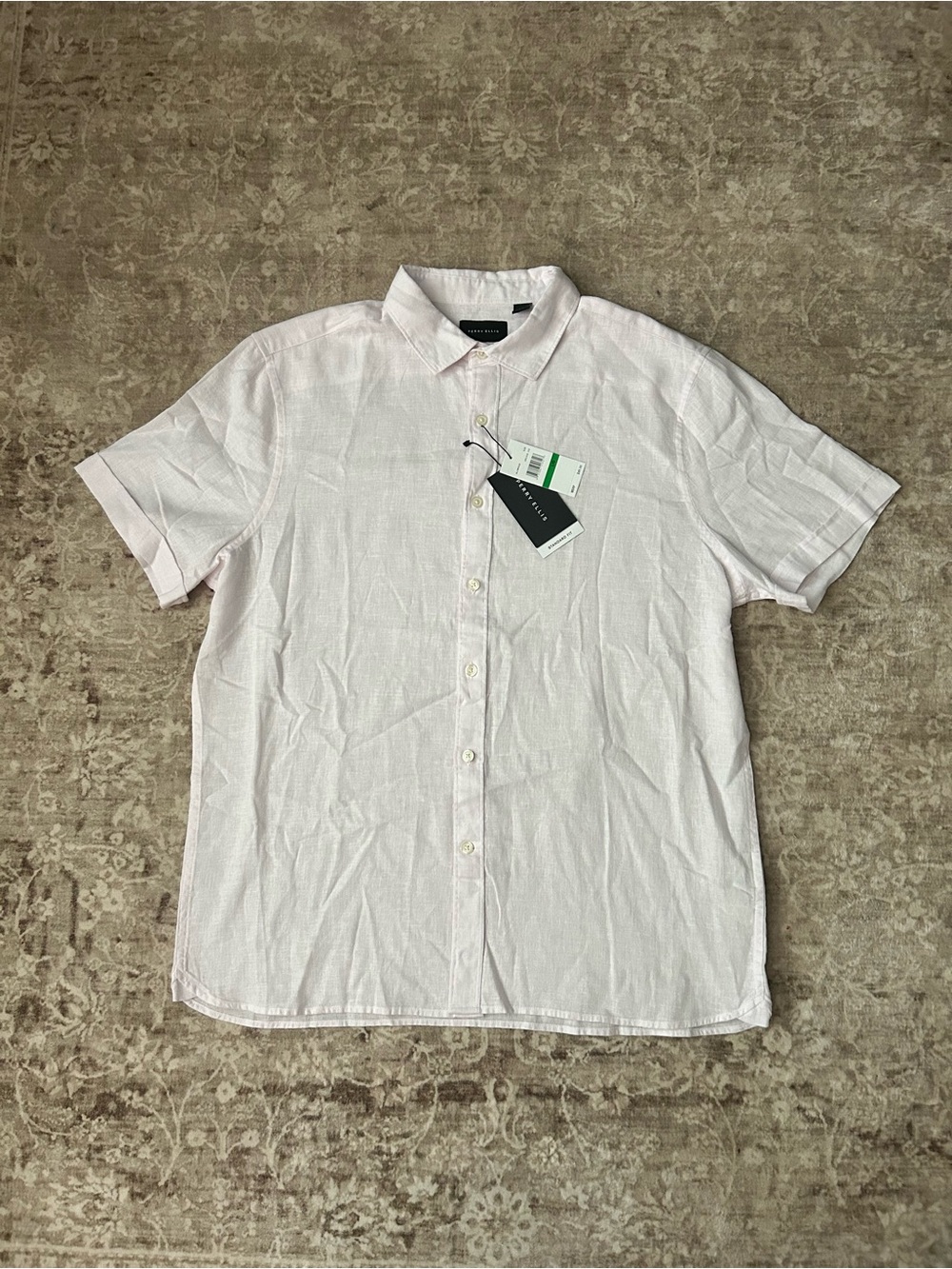 Perry Ellis Light Pink Short-Sleeve Button-Down Linen Blend Shirt